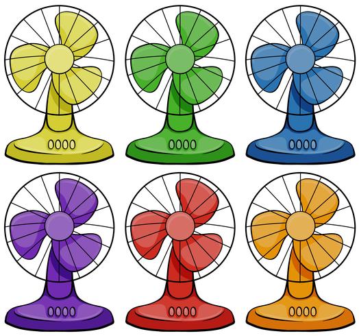 Ventiladores elétricos em seis cores diferentes vetor