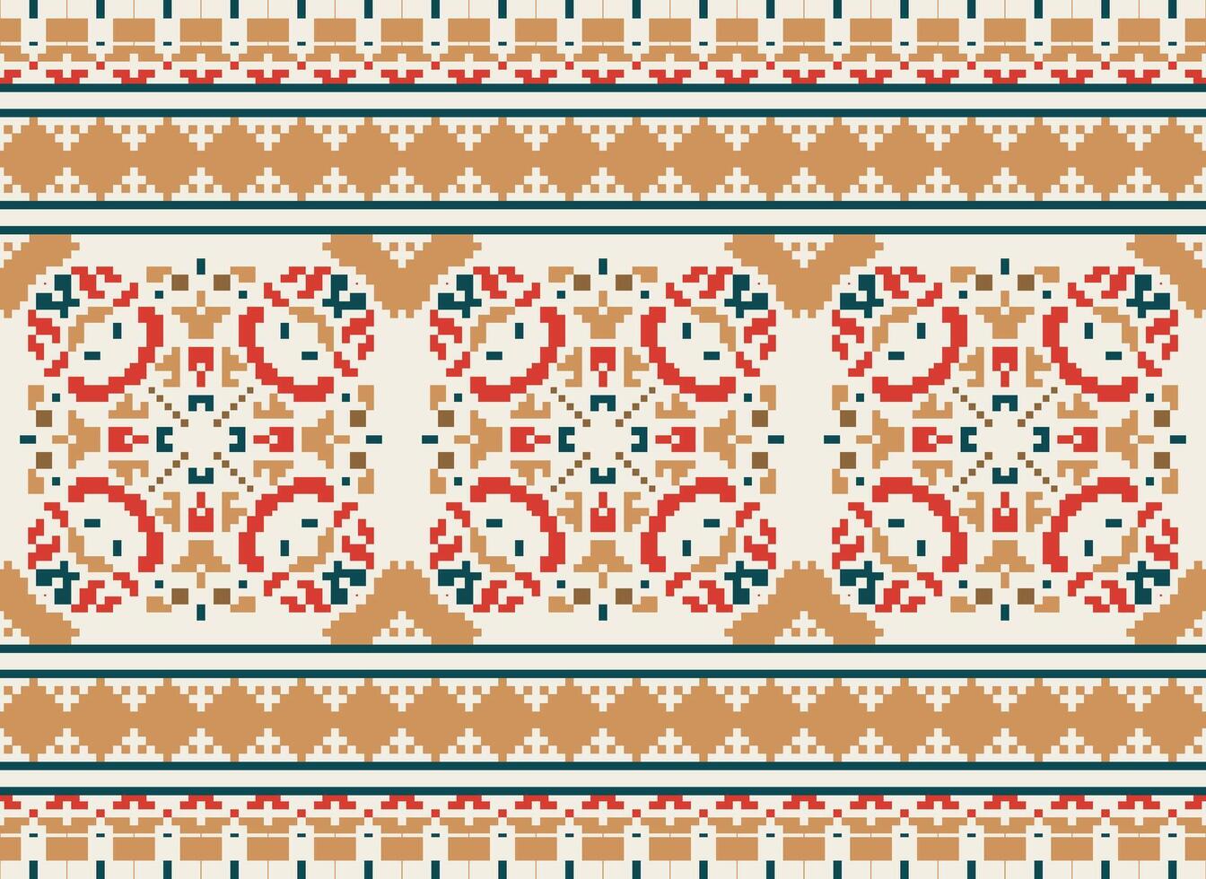 pixel safras Cruz ponto tradicional étnico padronizar paisley flor ikat fundo abstrato asteca africano indonésio indiano desatado padronizar para tecido impressão pano vestir tapete cortinas e sarongue vetor