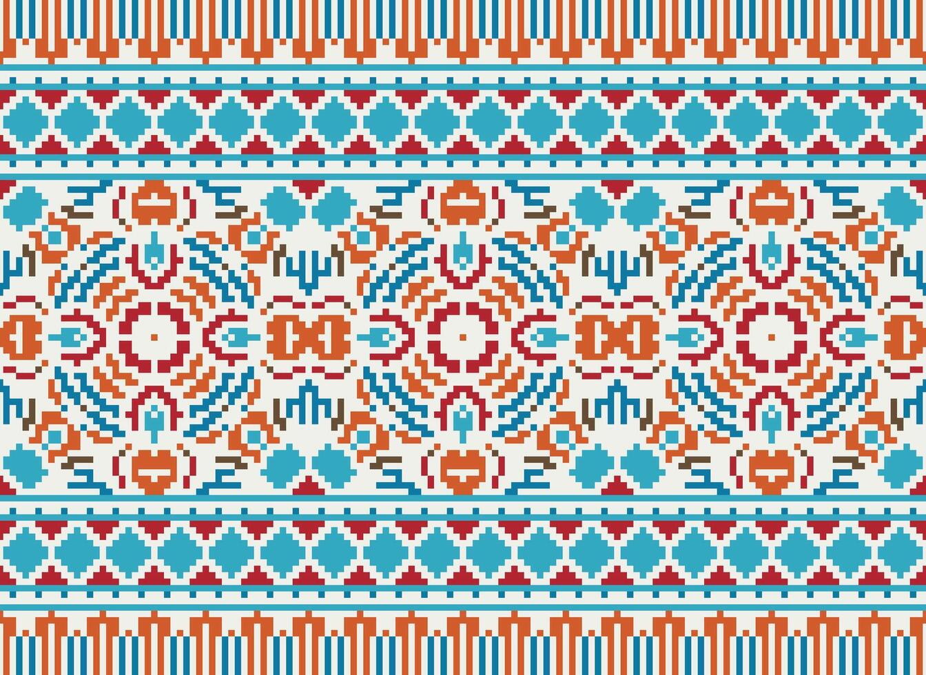 pixel Cruz ponto tradicional étnico padronizar paisley flor ikat fundo abstrato asteca africano indonésio indiano desatado padronizar para tecido impressão pano vestir tapete cortinas e sarongue vetor