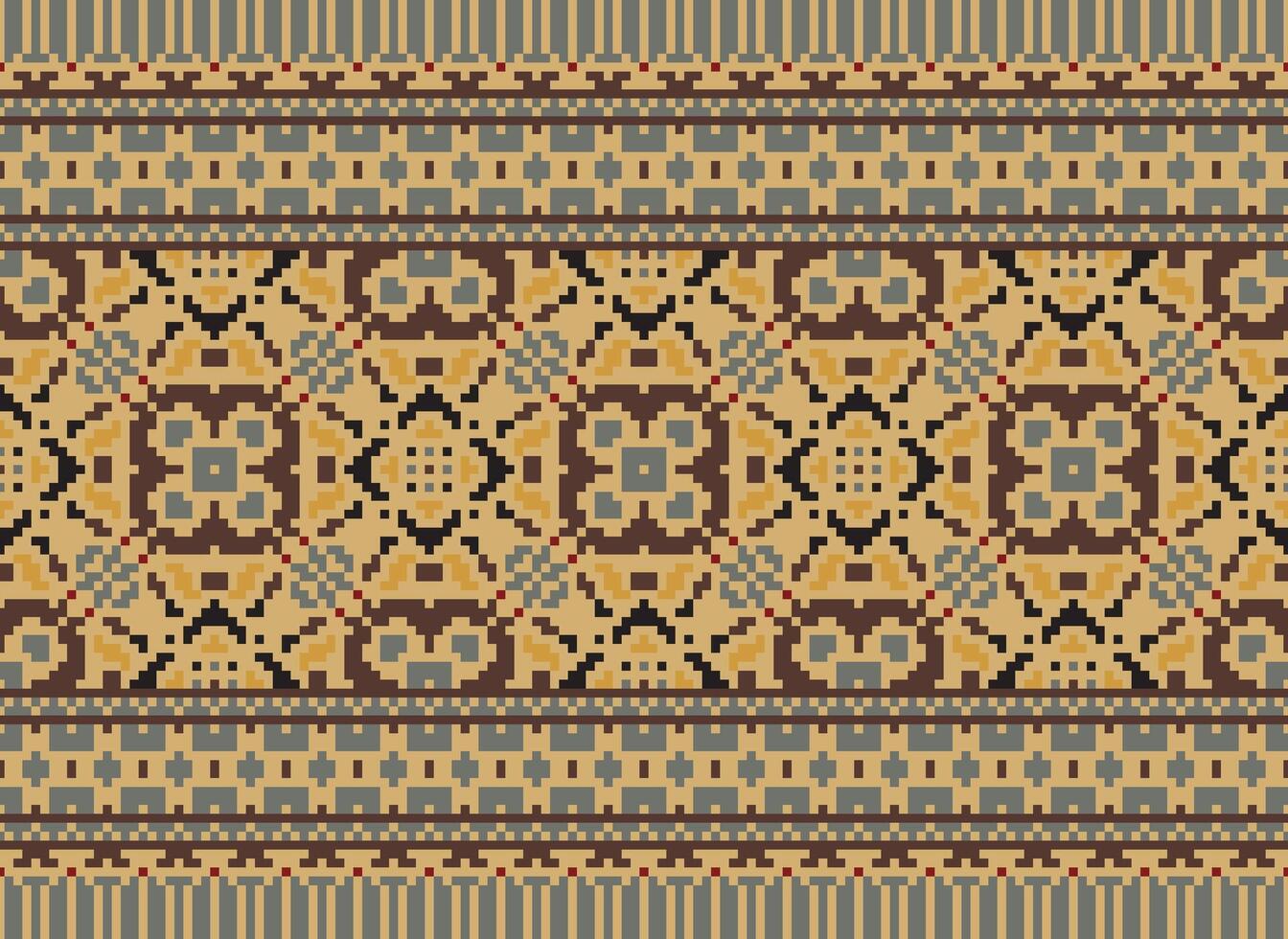 pixel safras Cruz ponto tradicional étnico padronizar paisley flor ikat fundo abstrato asteca africano indonésio indiano desatado padronizar para tecido impressão pano vestir tapete cortinas e sarongue vetor