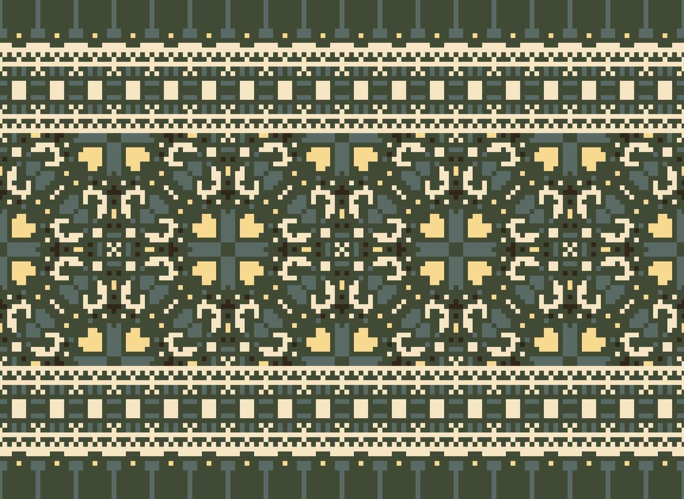 pixel safras Cruz ponto tradicional étnico padronizar paisley flor ikat fundo abstrato asteca africano indonésio indiano desatado padronizar para tecido impressão pano vestir tapete cortinas e sarongue vetor