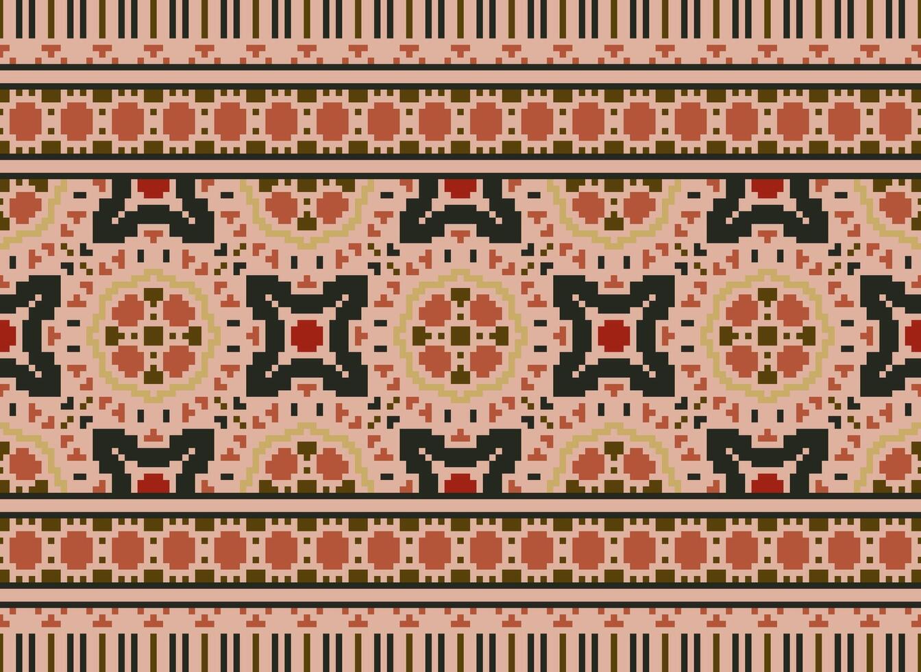 pixel safras Cruz ponto tradicional étnico padronizar paisley flor ikat fundo abstrato asteca africano indonésio indiano desatado padronizar para tecido impressão pano vestir tapete cortinas e sarongue vetor