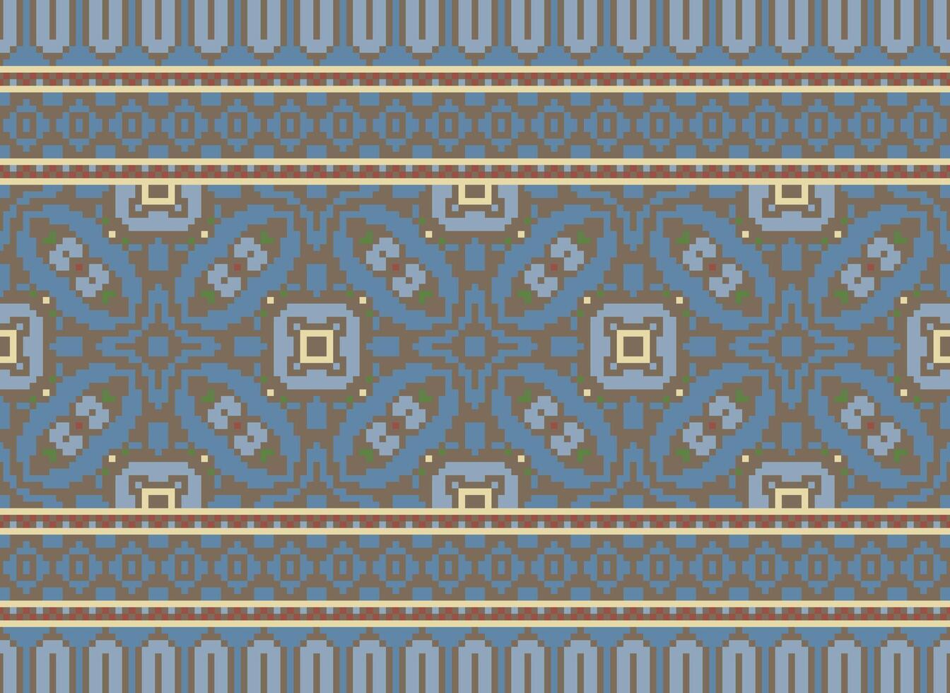 pixel safras Cruz ponto tradicional étnico padronizar paisley flor ikat fundo abstrato asteca africano indonésio indiano desatado padronizar para tecido impressão pano vestir tapete cortinas e sarongue vetor