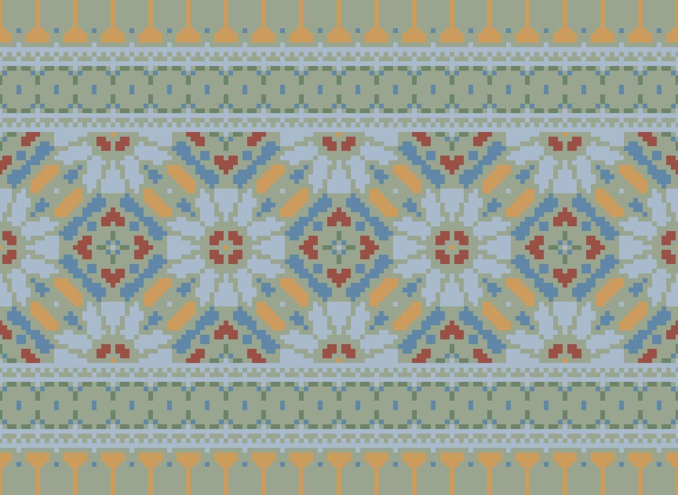 pixel safras Cruz ponto tradicional étnico padronizar paisley flor ikat fundo abstrato asteca africano indonésio indiano desatado padronizar para tecido impressão pano vestir tapete cortinas e sarongue vetor