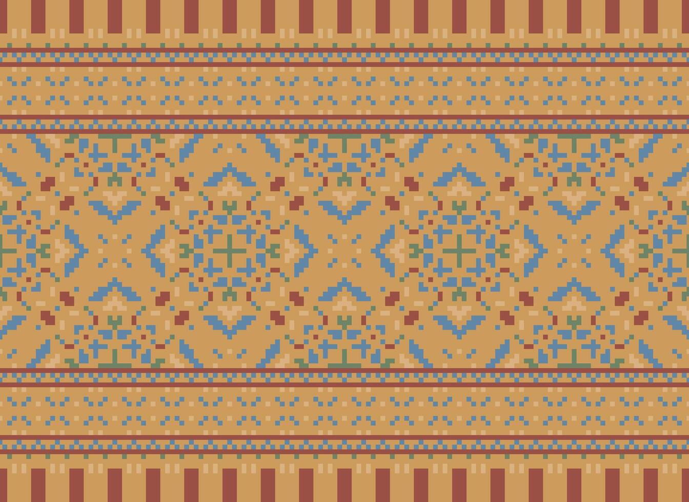 pixel safras Cruz ponto tradicional étnico padronizar paisley flor ikat fundo abstrato asteca africano indonésio indiano desatado padronizar para tecido impressão pano vestir tapete cortinas e sarongue vetor