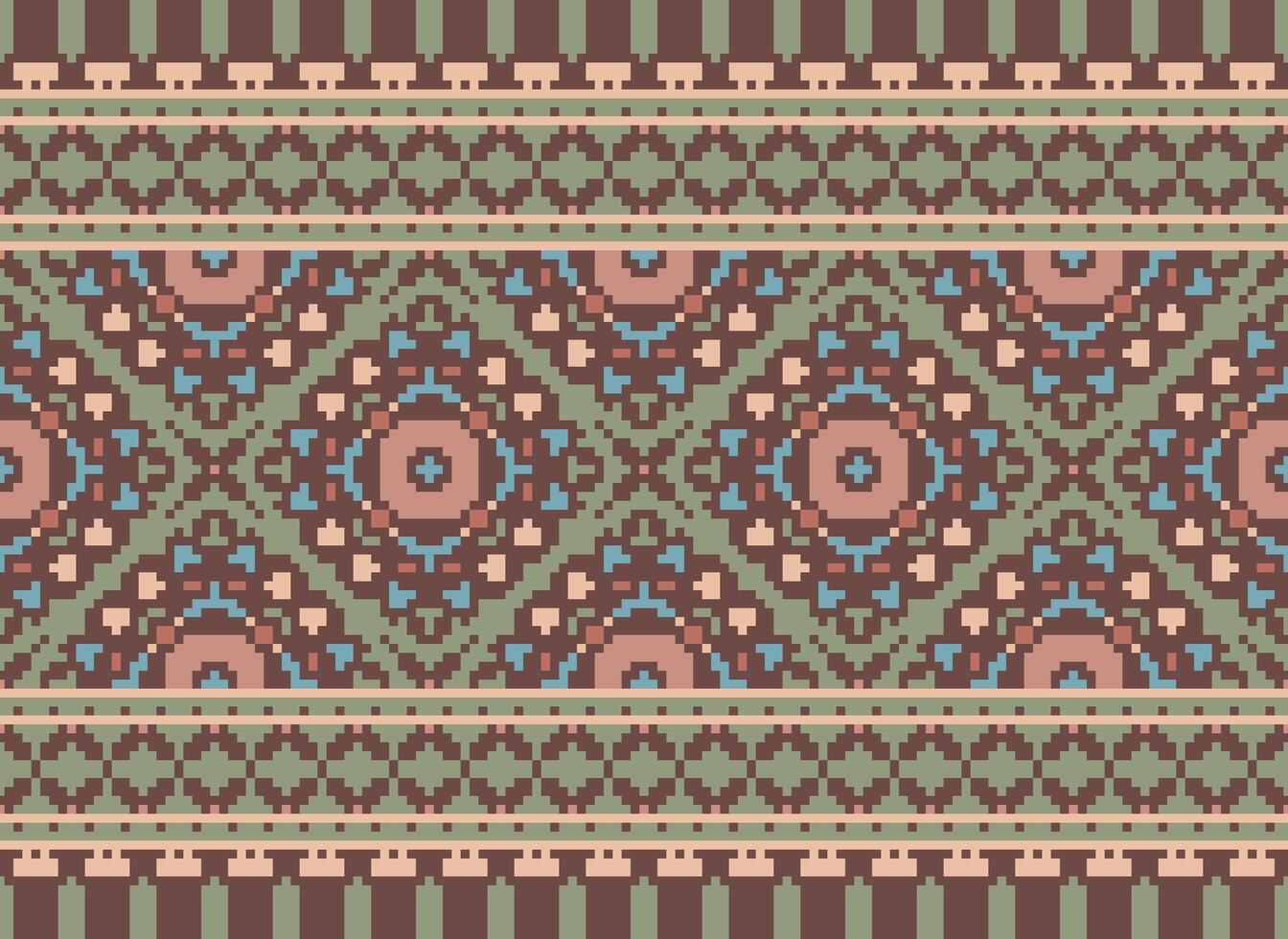 pixel safras Cruz ponto tradicional étnico padronizar paisley flor ikat fundo abstrato asteca africano indonésio indiano desatado padronizar para tecido impressão pano vestir tapete cortinas e sarongue vetor