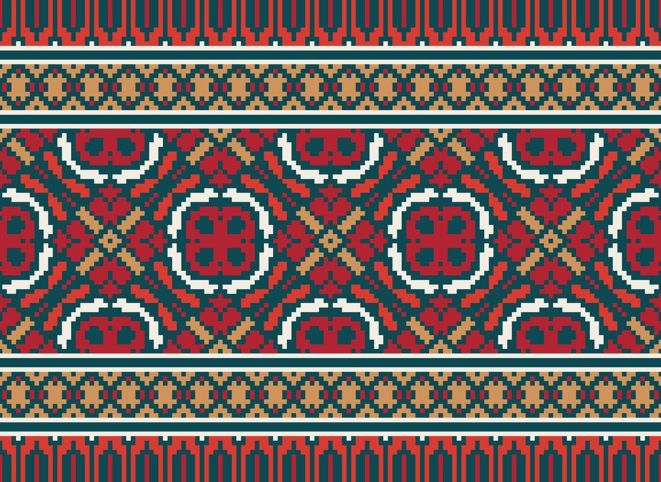 lindo pixel padrões tradicional folk estilo, geométrico étnico desatado padronizar vetor ilustração. Projeto para Cruz ponto, tapete, papel de parede, roupas, texto tecido, invólucro, batik, bordado