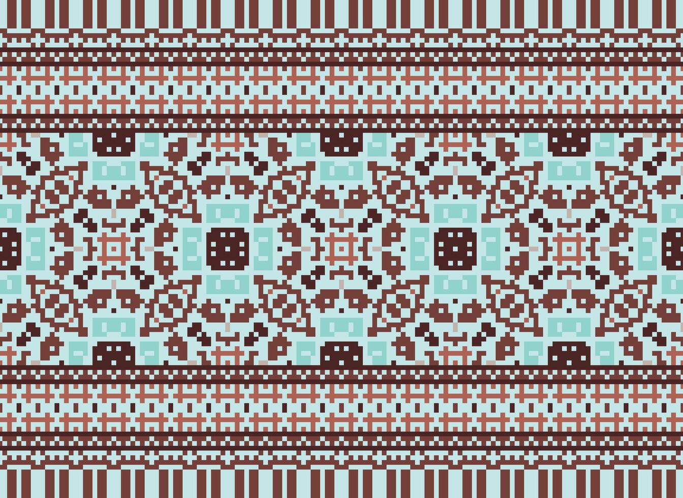 pixel étnico geométrico tecido padronizar Cruz ponto.ikat bordado étnico oriental pixel padronizar azul fundo. resumo,vetor,ilustração. textura,vestuário,quadro,decoração,motivos,seda papel de parede. vetor