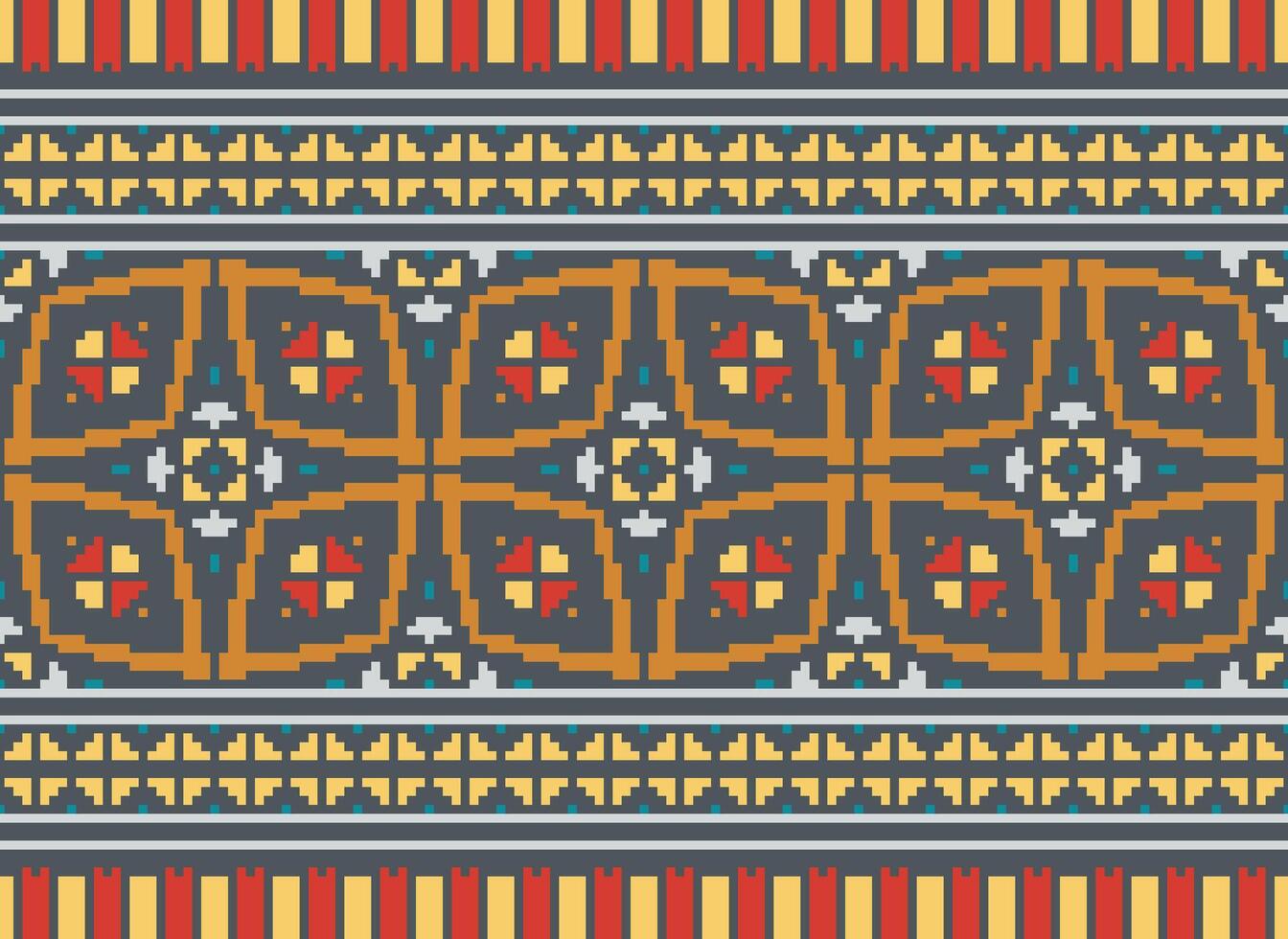 pixel ikat e Cruz ponto geométrico desatado padronizar étnico oriental tradicional. asteca estilo ilustração Projeto para tapete, papel de parede, roupas, invólucro, batik. vetor