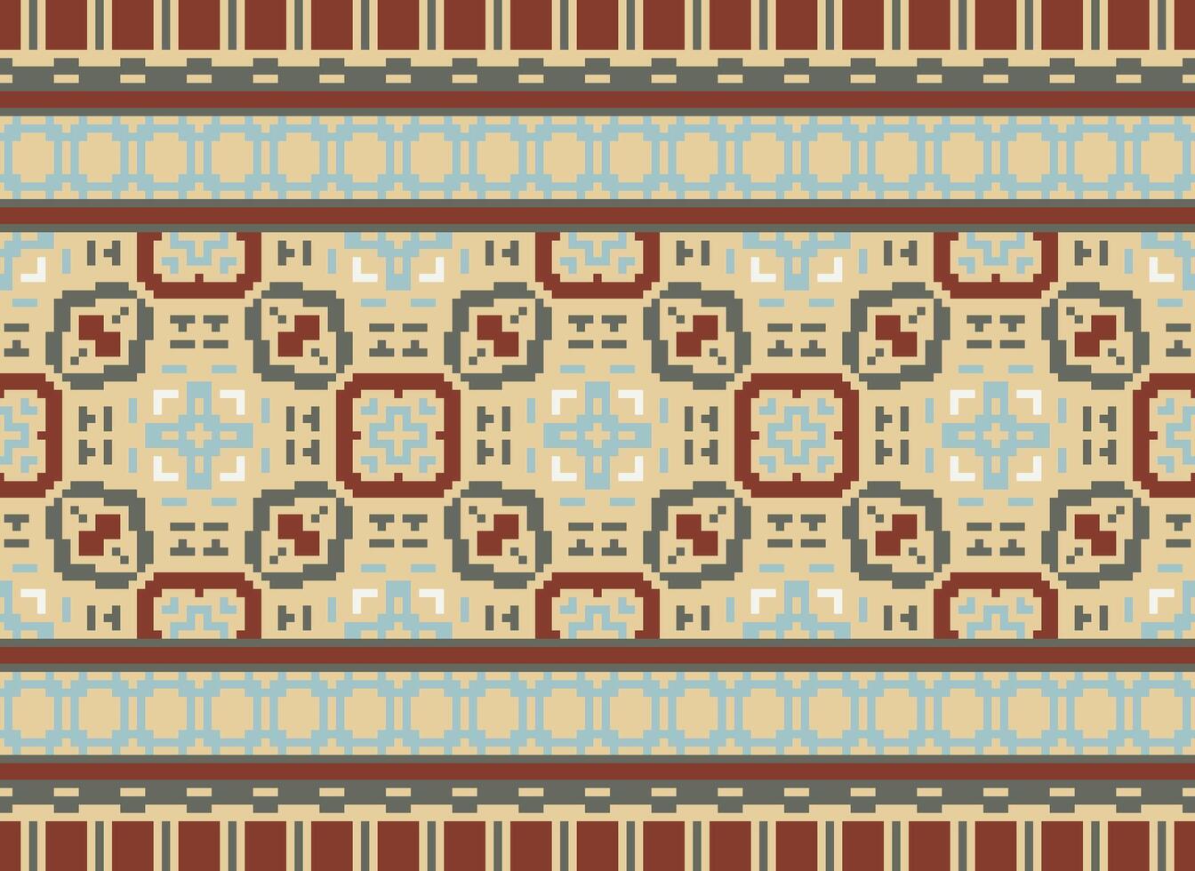 pixel ikat e Cruz ponto geométrico desatado padronizar étnico oriental tradicional. asteca estilo ilustração Projeto para tapete, papel de parede, roupas, invólucro, batik. vetor