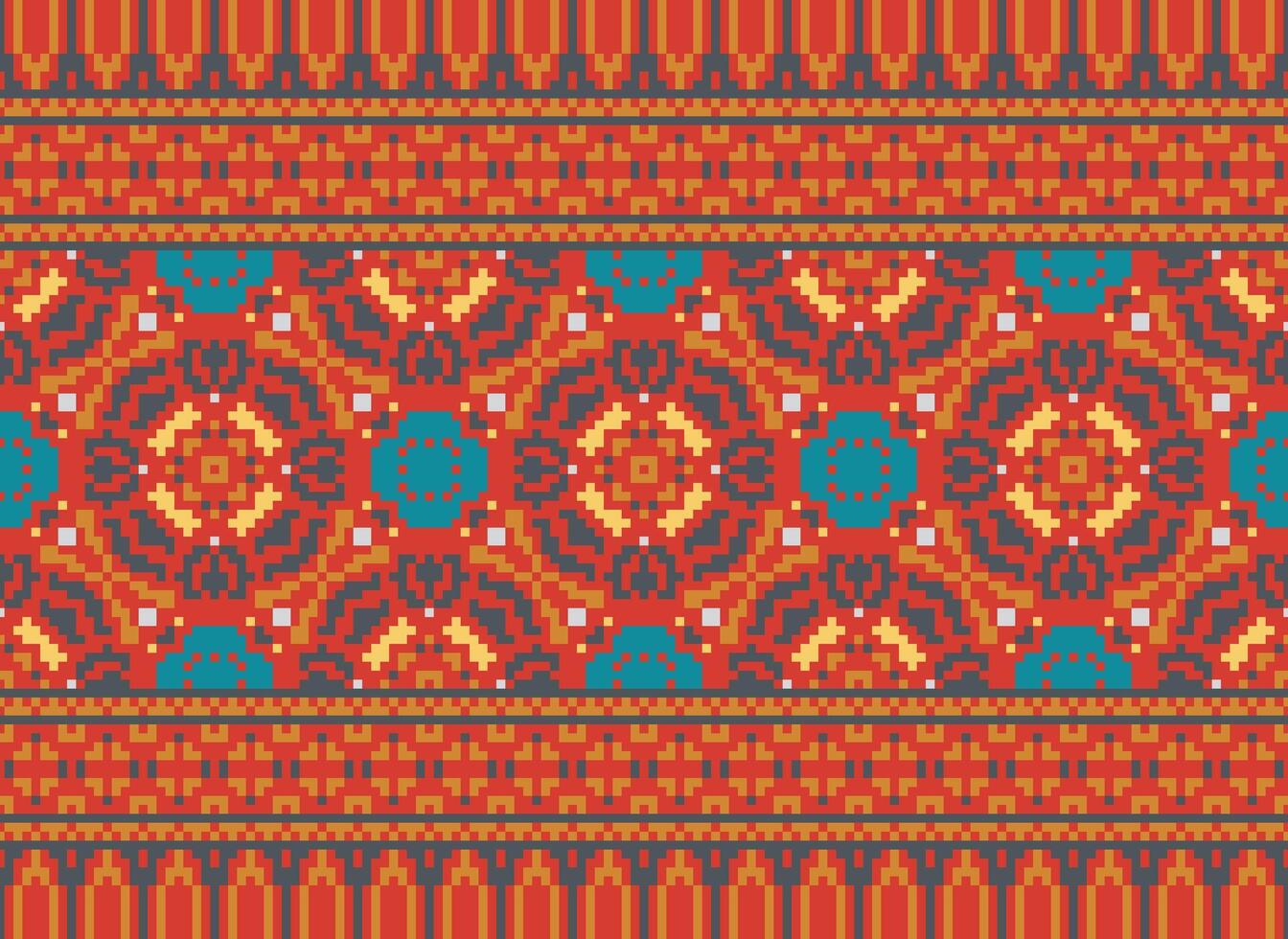 pixel ikat e Cruz ponto geométrico desatado padronizar étnico oriental tradicional. asteca estilo ilustração Projeto para tapete, papel de parede, roupas, invólucro, batik. vetor