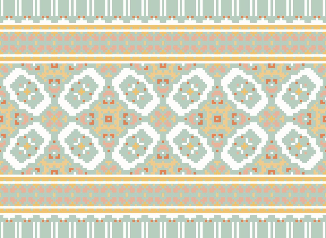 pixel ikat e Cruz ponto geométrico desatado padronizar étnico oriental tradicional. asteca estilo ilustração Projeto para tapete, papel de parede, roupas, invólucro, batik. vetor