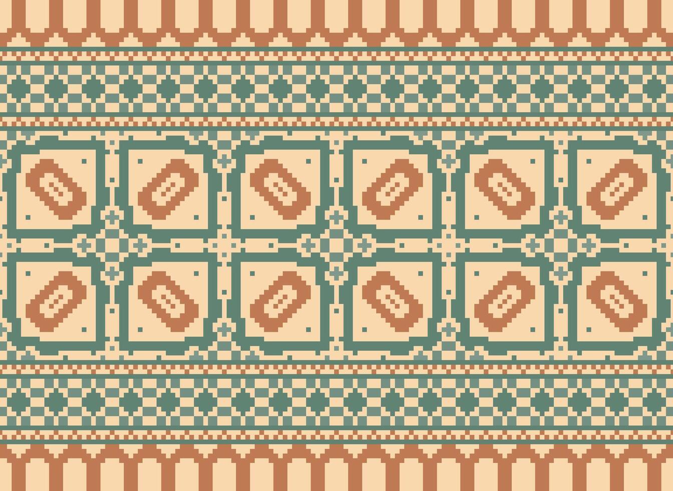 pixel ikat e Cruz ponto geométrico desatado padronizar étnico oriental tradicional. asteca estilo ilustração Projeto para tapete, papel de parede, roupas, invólucro, batik. vetor