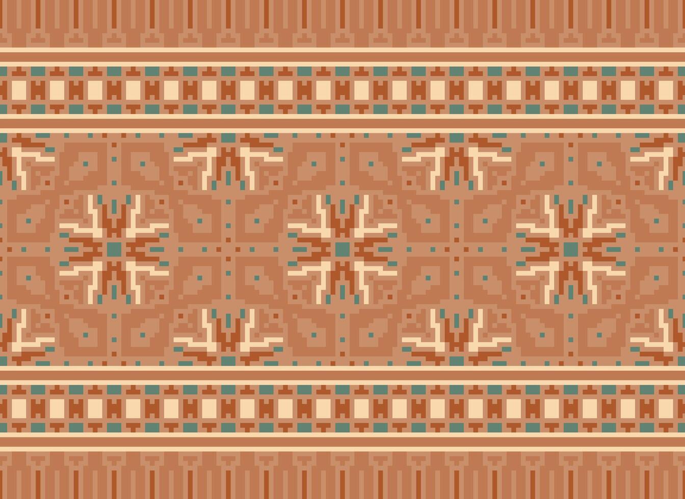 pixel ikat e Cruz ponto geométrico desatado padronizar étnico oriental tradicional. asteca estilo ilustração Projeto para tapete, papel de parede, roupas, invólucro, batik. vetor