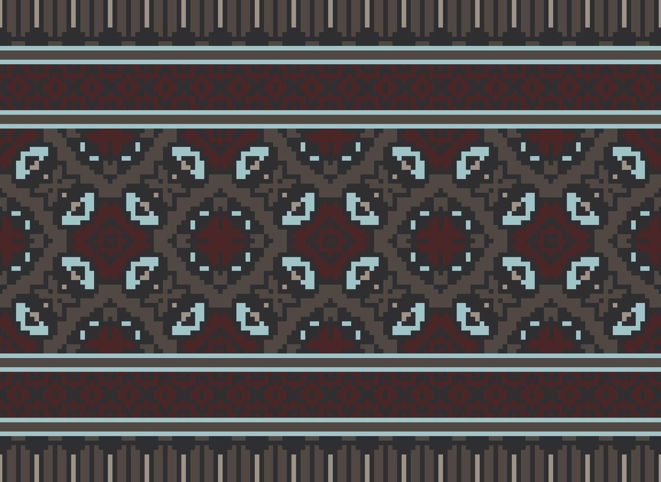 pixel ikat e Cruz ponto geométrico desatado padronizar étnico oriental tradicional. asteca estilo ilustração Projeto para tapete, papel de parede, roupas, invólucro, batik. vetor