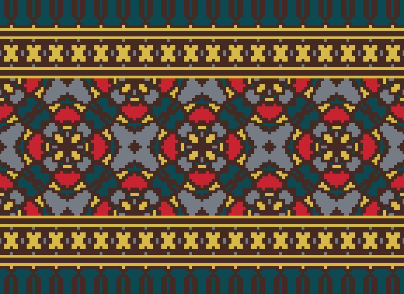 pixel Cruz ponto tradicional étnico padronizar paisley flor ikat fundo abstrato asteca africano indonésio indiano desatado padronizar para tecido impressão pano vestir tapete cortinas e sarongue vetor