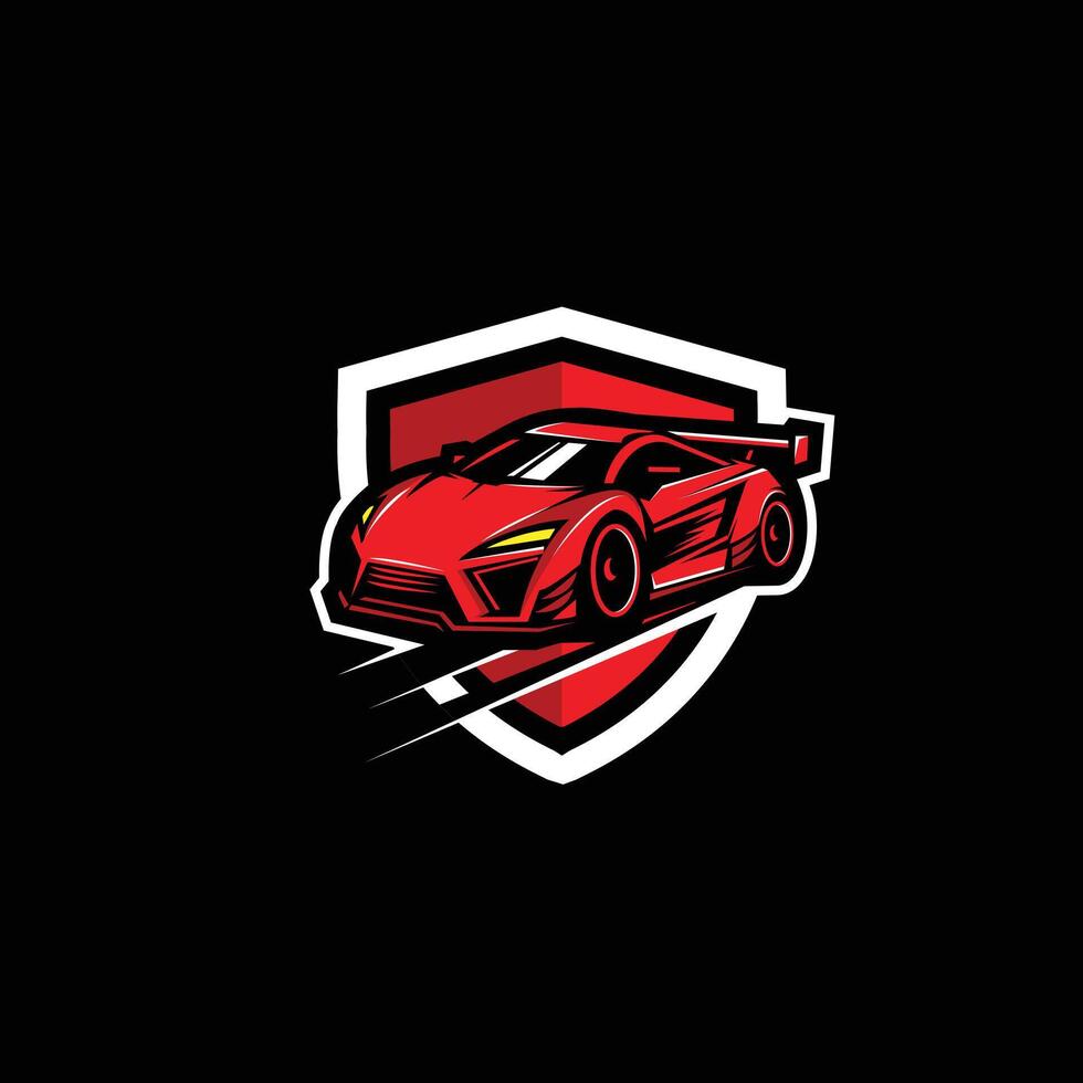 vermelho carro e escudo, a ilustração do logotipo esporte vetor