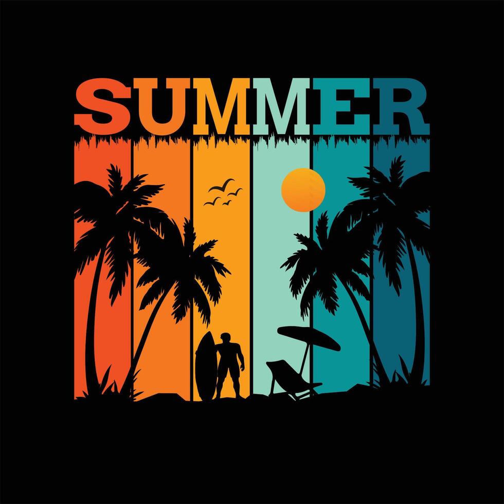 design de camiseta vintage de verão vetor