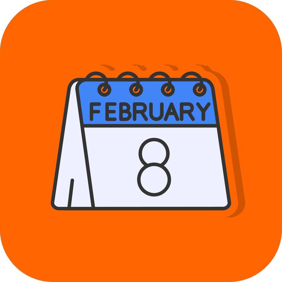 8ª do fevereiro preenchidas laranja fundo ícone vetor