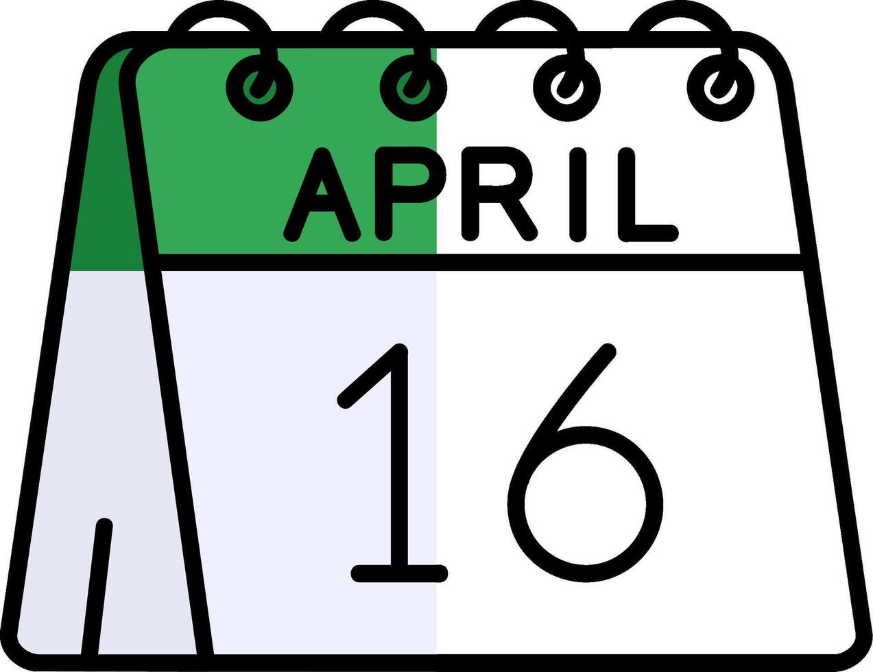Dia 16 do abril preenchidas metade cortar ícone vetor