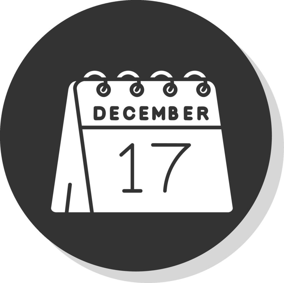 Dia 17 do dezembro glifo cinzento círculo ícone vetor