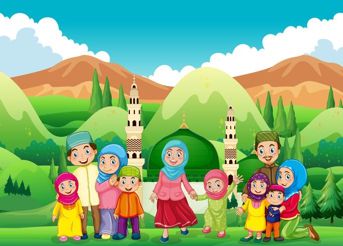 Família muçulmana na mesquita vetor
