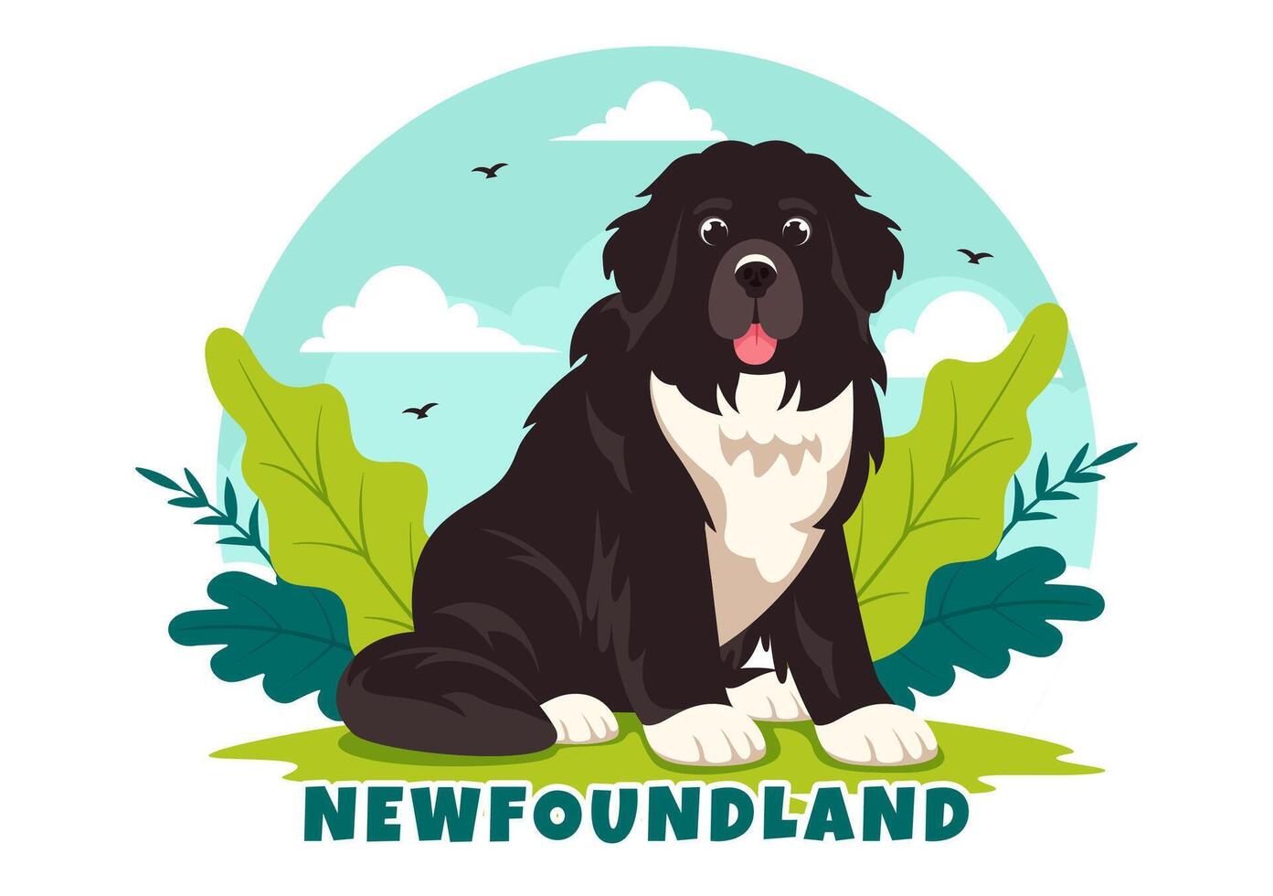 Terra Nova cachorro animais vetor ilustração com preto, Castanho ou vidente da terra cor dentro plano estilo fofa desenho animado natureza fundo Projeto