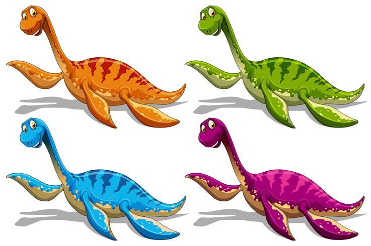 Saurópodes em quatro cores diferentes vetor