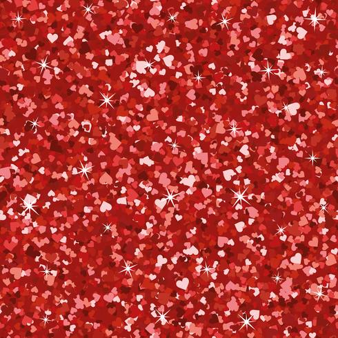 Textura de glitter vermelho brilhante sem costura. Shimmer corações amor fundo. vetor