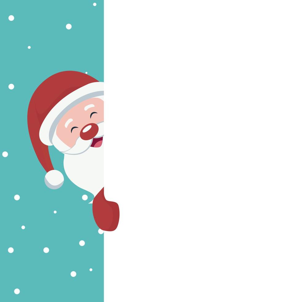 cartão de natal do papai noel espiando no pôster branco para escrever vetor