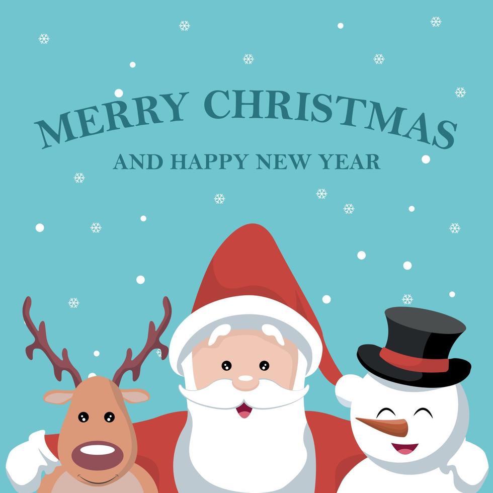cartão de natal do papai noel, renas e urso da neve vetor