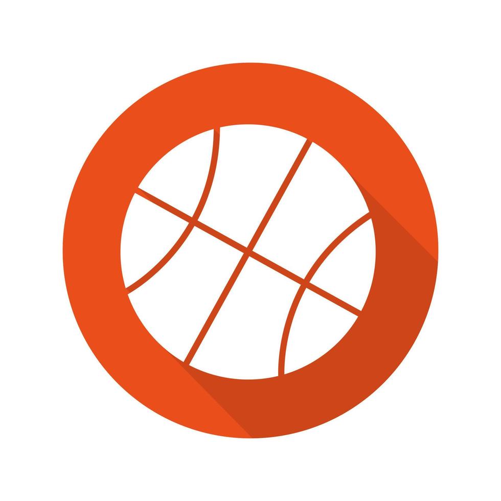 ícone de glifo sombra longa design plano bola de basquete. ilustração da silhueta do vetor