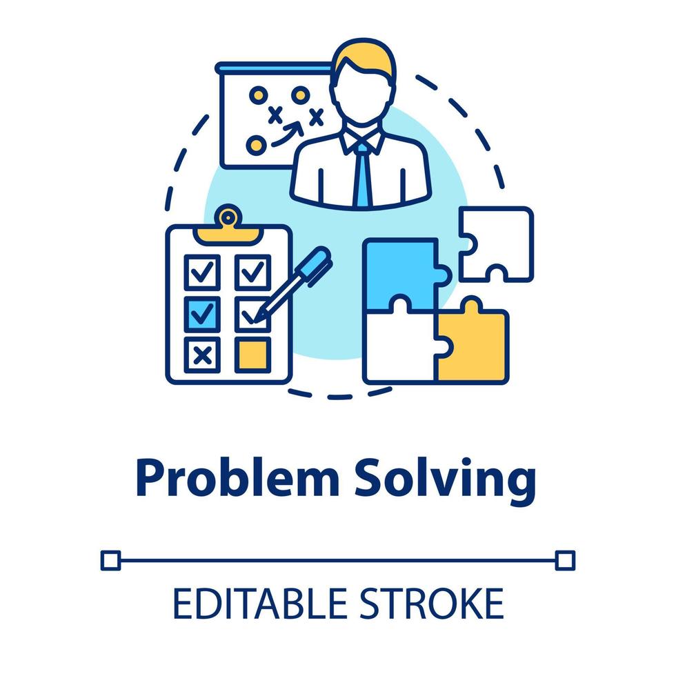 ícone do conceito de resolução de problemas. planejamento, gestão. saída de situações difíceis. ilustração de linha fina de ideia de tomada de decisão. desenho de cor rgb de contorno isolado de vetor. curso editável vetor