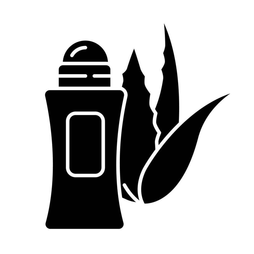 ícone de glifo preto de desodorante orgânico. antitranspirante à base de plantas. skincare com ervas medicinais. dermatologia e cosmetologia. símbolo da silhueta no espaço em branco. ilustração isolada do vetor