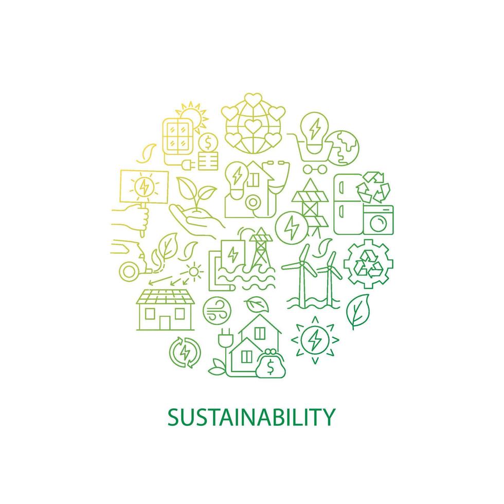 layout de conceito linear gradiente abstrato de energia renovável com título. ecologia mundial. ideia minimalista de sustentabilidade. desenhos gráficos de linhas finas. ícones de contorno de vetor isolados para o fundo