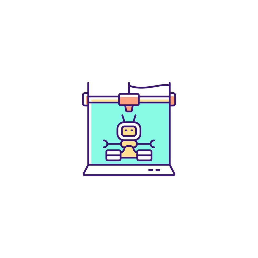 Robôs 3D imprimindo o ícone de cor rgb. manufatura aditiva robótica. processo inovador de construção de robôs. prototipagem rápida. método de construção. ilustração isolada do vetor. desenho de linha preenchido simples vetor