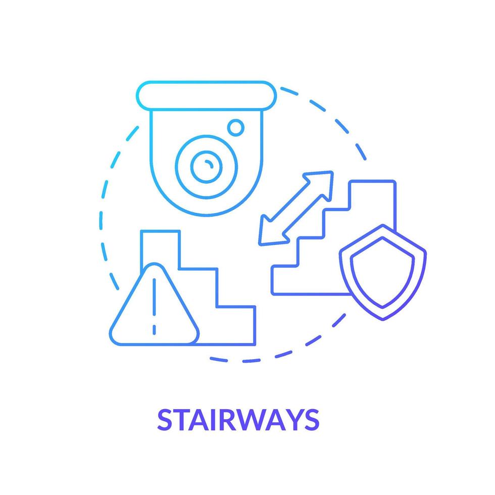 ícone do conceito de gradiente azul de escadas. ilustração de linha fina de ideia abstrata de segurança casa inteligente. coloque a câmera acima da escada para o porão. proteção doméstica. desenho de cor de contorno isolado vetor. vetor