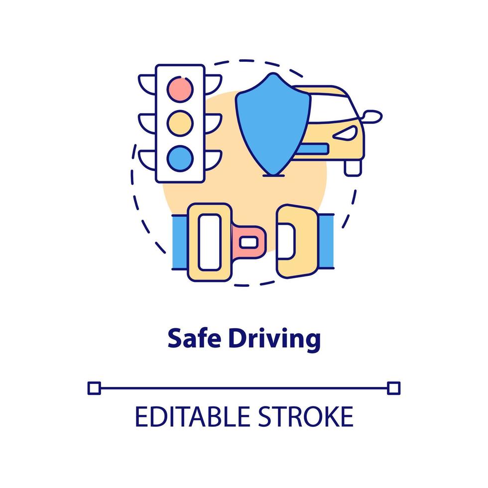 ícone do conceito de condução segura. escola de condução resultado ideia abstrata ilustração de linha fina. segurança na estrada. regras e instruções de condução. desenho de cor de contorno isolado vetor. curso editável vetor