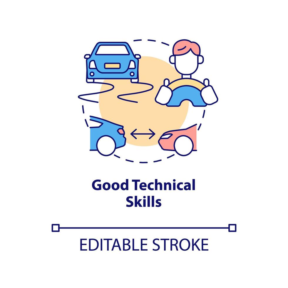 ícone do conceito de boas habilidades técnicas. condução curso resultado ideia abstrata ilustração linha fina. capacidade operacional do automóvel. carteira de motorista. desenho de cor de contorno isolado vetor. curso editável vetor