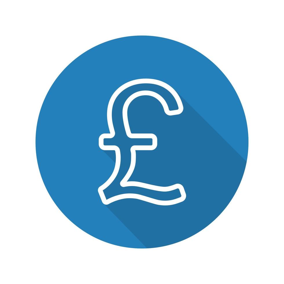 ícone de sombra longa plana linear de libra. moeda nacional da Grã-Bretanha. símbolo de contorno de vetor