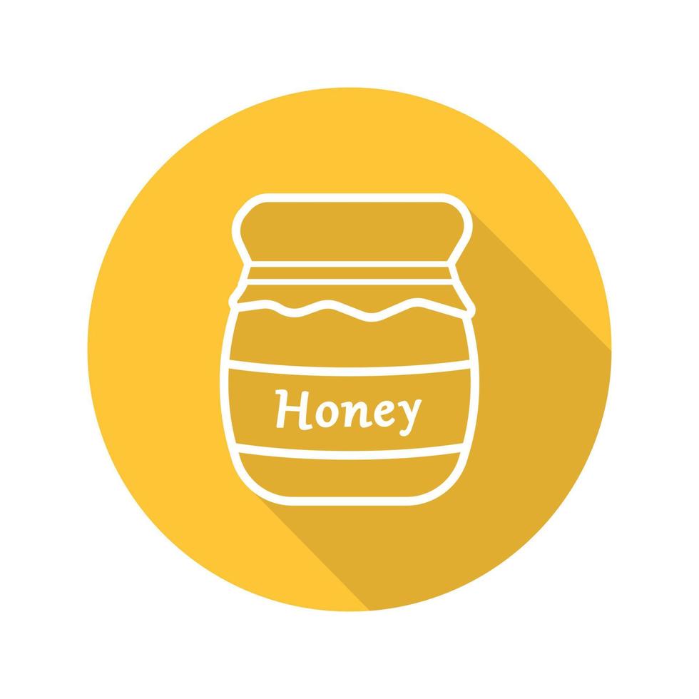 ícone de sombra longa plana linear pote de mel. pote de mel coberto. símbolo de contorno de vetor