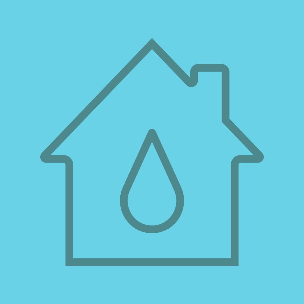 ícone linear de abastecimento de água. casa com gota de água dentro. símbolos de contorno de linha grossa na cor de fundo. ilustração vetorial vetor