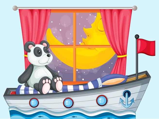 Um panda sentado acima do barco ao lado de uma janela vetor
