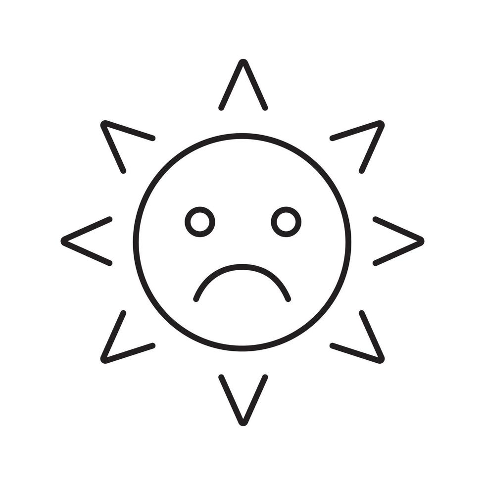 ícone linear do sorriso do sol triste. ilustração de linha fina de mau humor. símbolo de contorno do emoticon. desenho de contorno isolado de vetor