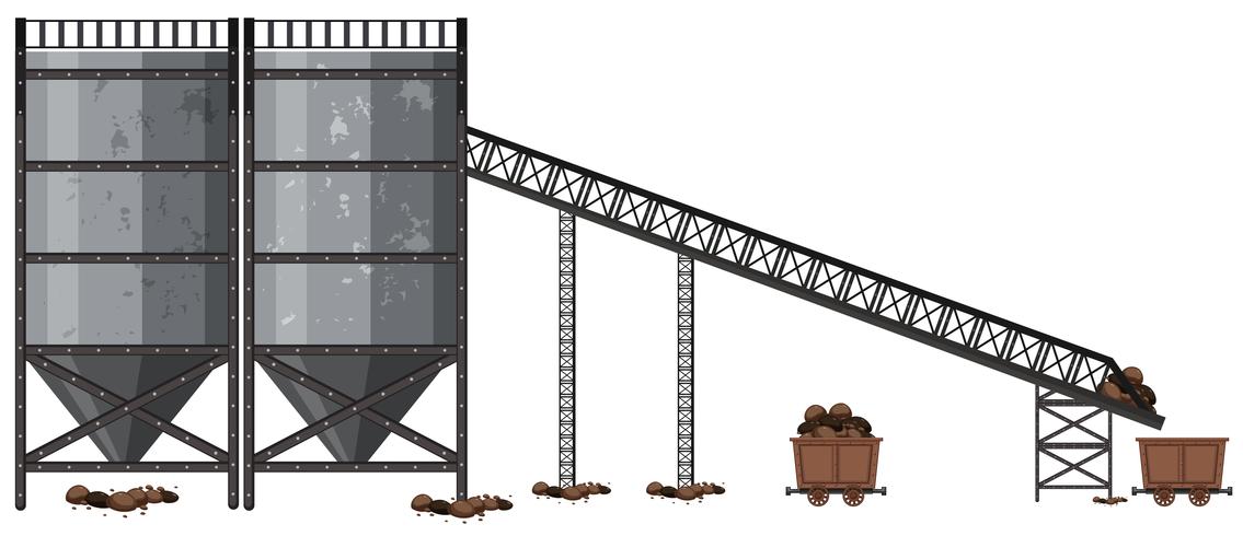 Uma fábrica de mineração de carvão no fundo branco vetor