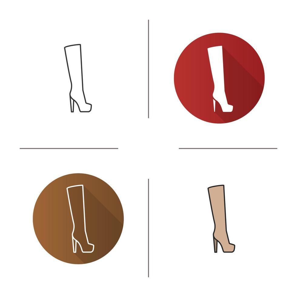 ícone de bota alta feminina. design plano, estilos lineares e de cores. ilustrações vetoriais isoladas vetor