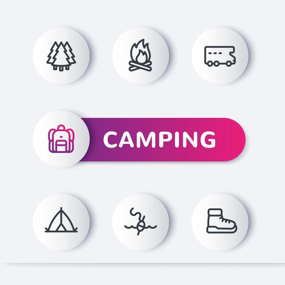 conjunto de ícones de vetor de linha de acampamento