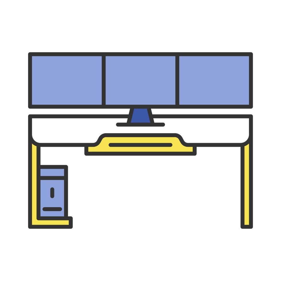 ícone de cor de mesa de jogos. ambiente de esportes. móveis ergonômicos para o jogo. mesa de computador do jogador. ilustração vetorial isolada vetor