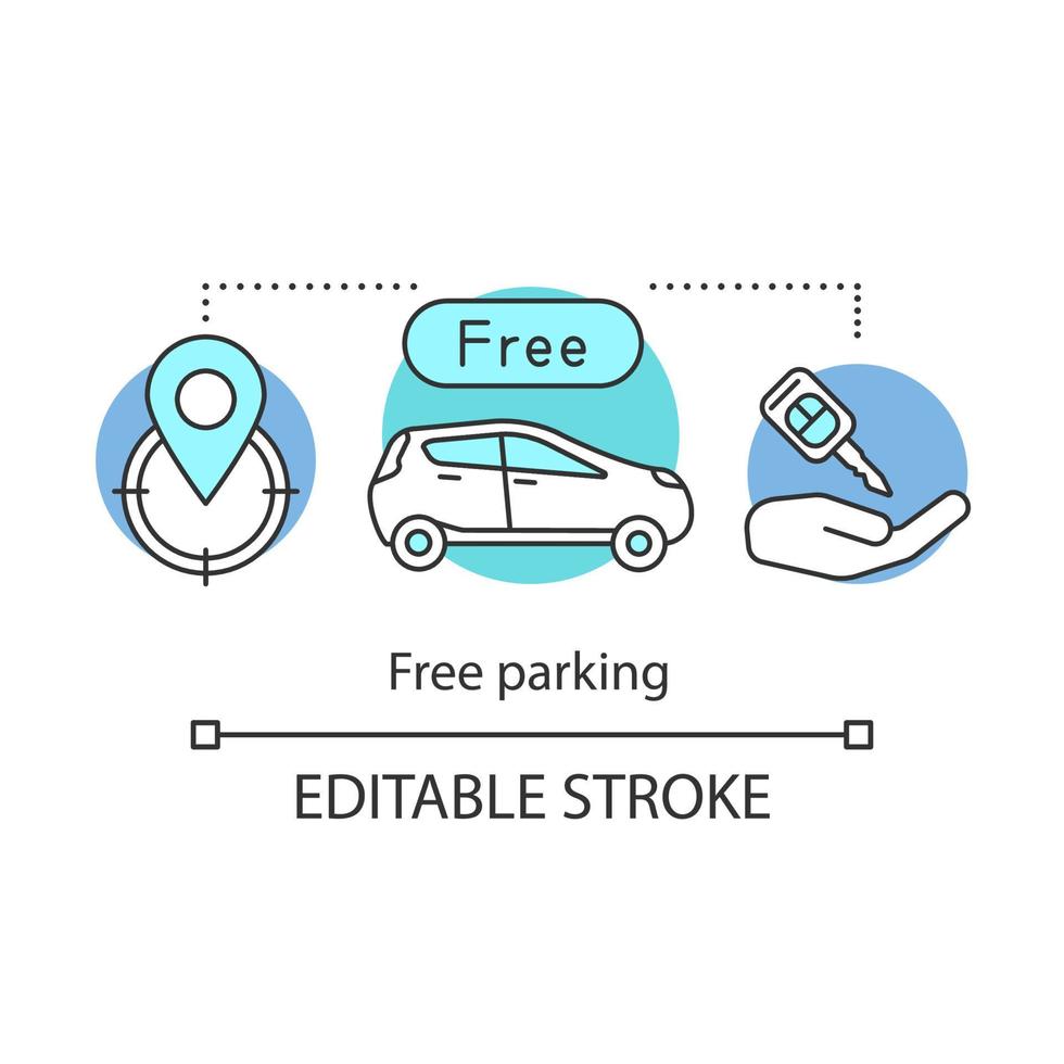 ícone de conceito de estacionamento de hotel gratuito. estacionamento com manobrista, área de segurança, aluguel de carro. serviço adicional para hóspedes. ilustração de linha fina de ideia de comodidade de hotel. desenho de contorno isolado do vetor. curso editável vetor