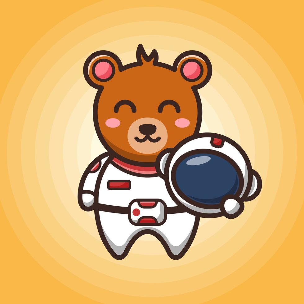 urso astronauta engraçado segurando o leme e sorrindo vetor